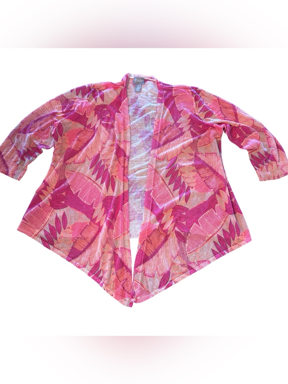 Chico's Palm Party Yelena Cardigan, Large/ Chico’s 2, Tropical Summer Beach